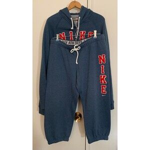 Vintage Nike Full Zip Hoodie & Sweatpants Set Womens Medium Blue Varsity Letters